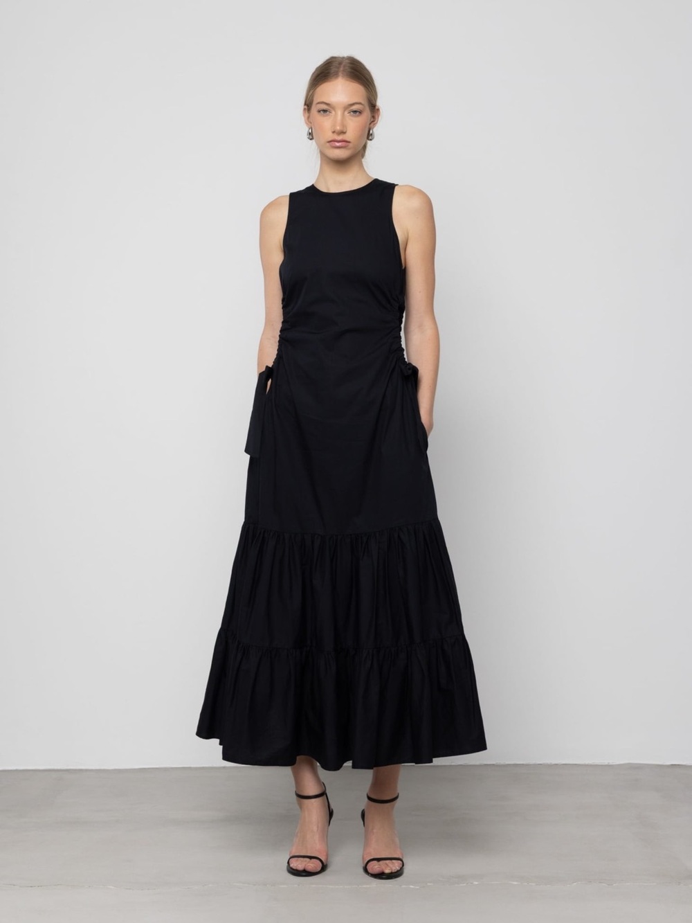 ESTHE Tiered 100% Organic Cotton Cut Out Maxi Dress Black Size Medium VGUC
